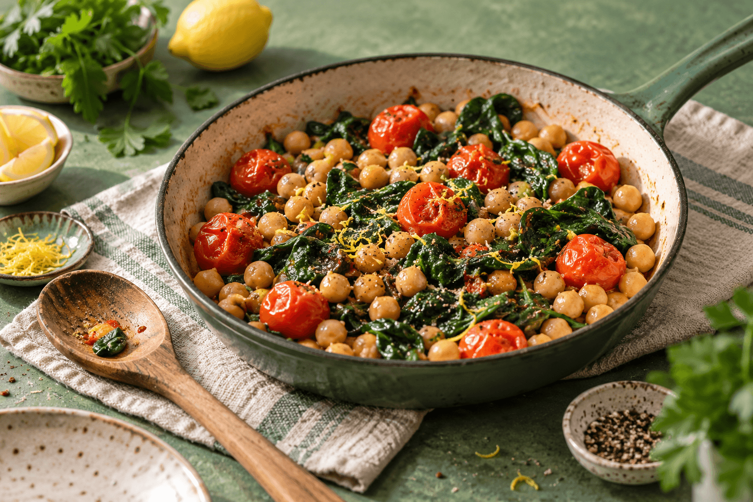 Chickpea spinach skillet
